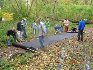 photo of volunteers maintaining trail